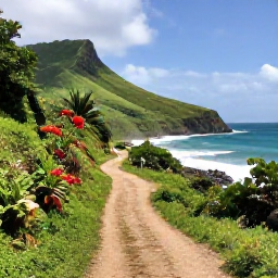 Caribbean Holidays, Grenada Walking Holidays, A scenic coastal walking trail in Grenada in June, with green hills, tropical vegetation and the Caribbean Sea