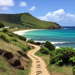 Caribbean Holidays, Grenada Walking Holidays, A scenic coastal walking trail in Grenada with turquoise sea, green hills and a relaxed Caribbean atmosphere