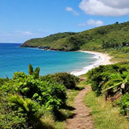 Caribbean Holidays, Grenada Walking Holidays, A scenic coastal walking trail in Grenada with turquoise sea, green hills and warm November sunshine