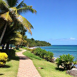 Caribbean Holidays, Grenada Walking Holidays, A scenic coastal walking trail on Grenada in February, with tropical greenery, blue sea and warm sunshine
