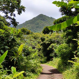 Caribbean Holidays, Grenada Walking Holidays, A scenic hiking trail through lush tropical forest in Grenada, with Caribbean hills and bright green vegetation