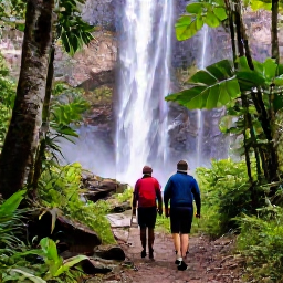 Caribbean Holidays, Grenada Walking Holidays, Hikers following a forest path towards a waterfall in Grand Etang National Park, Grenada