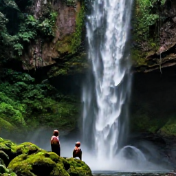Caribbean Holidays, Grenada Walking Holidays, Hikers resting beside Concord Falls in Grenada, surrounded by tropical greenery and flowing water