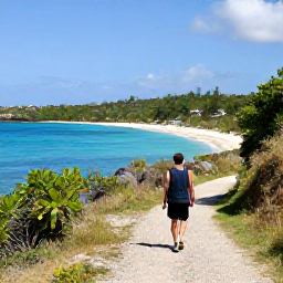 Caribbean Holidays, Grenada Walking Holidays, Walkers exploring a quiet coastal path above turquoise sea and a sandy beach in Grenada