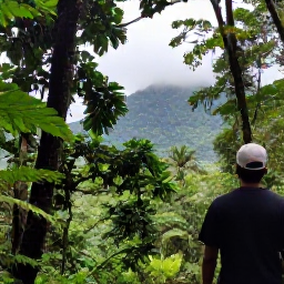 Caribbean Holidays, Grenada Walking Holidays, Walkers exploring Grand Etang rainforest in Grenada, surrounded by lush tropical trees, ferns and misty mountain scenery