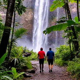 Caribbean Holidays, Grenada Walking Holidays, Walkers following a rainforest path towards a waterfall in Grand Etang National Park, Grenada