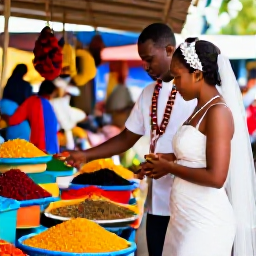Caribbean Holidays, Grenada Weddings July, Grenada newlyweds exploring a colourful market and spice plantation after their wedding