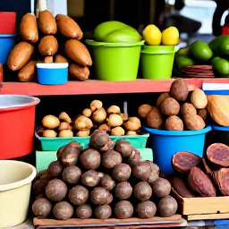 Caribbean Holidays, Grenada Wellness, A colourful Grenadian market stall displaying nutmegs, cinnamon, cocoa and fresh tropical produce in St George's