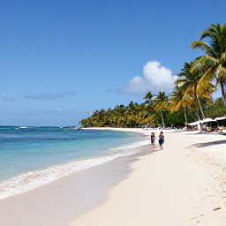 Caribbean Holidays, Grenada Wellness, Grand Anse Beach in Grenada with calm turquoise water, soft sand, palm trees and a couple walking by the shoreline