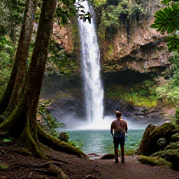 Caribbean Holidays, Grenada Wellness, Lush Grenada rainforest trail near Concord Falls, traveller walking beneath tropical trees with a gentle waterfall nearby