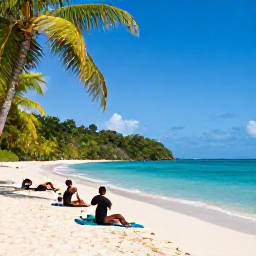 Caribbean Holidays, Grenada Wellness, Outdoor yoga session overlooking a Grenada beach, tropical greenery and calm Caribbean Sea