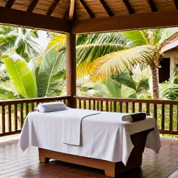 Caribbean Holidays, Grenada Wellness, Peaceful Grenada spa setting with an open-air treatment room, tropical foliage and natural wooden details