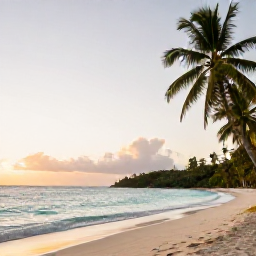 Caribbean Holidays, Grenada Wellness, Quiet Caribbean beach in Grenada at sunrise, calm turquoise water, palm trees and a peaceful wellness holiday atmosphere