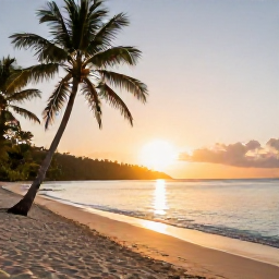 Caribbean Holidays, Grenada Wellness, Quiet Grenada beach at sunrise in August, calm turquoise water, palm trees and a peaceful wellness holiday atmosphere