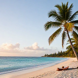 Caribbean Holidays, Grenada Wellness, Quiet tropical beach in Grenada at sunrise, calm turquoise water, palm trees and a relaxed wellness holiday atmosphere