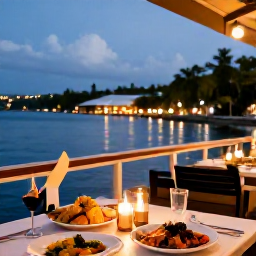Caribbean Holidays, Grenada Wellness, Relaxed evening at a waterfront restaurant in St George's, Grenada, with fresh seafood, candlelight and harbour views