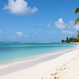 Caribbean Holidays, Grenada Wellness Retreats, Quiet tropical beach in Grenada with calm turquoise water, soft sand, palm trees and a relaxed holiday atmosphere