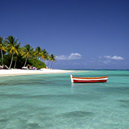 Caribbean Holidays, Guadeloupe Adults Only, Clear Caribbean water, palm-fringed beach and a small boat near Guadeloupe