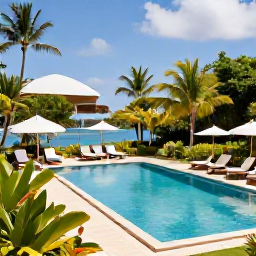 Caribbean Holidays, Guadeloupe Adults Only, Elegant adults-only hotel pool overlooking lush tropical gardens and the Caribbean in Guadeloupe