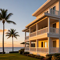 Caribbean Holidays, Guadeloupe Adults Only, Elegant adults-only resort in Guadeloupe at sunset, balconies, palm trees and warm light over the Caribbean Sea