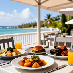 Caribbean Holidays, Guadeloupe Adults Only, French Caribbean restaurant terrace serving fresh seafood and colourful dishes in Guadeloupe