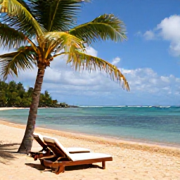 Caribbean Holidays, Guadeloupe Adults Only, Golden sandy beach in Guadeloupe in October, calm turquoise water, palm trees and two sun loungers in the foreground