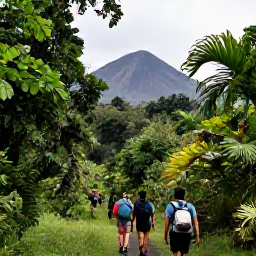 Caribbean Holidays, Guadeloupe Adventure, Hikers walking through lush tropical rainforest towards La Soufriere volcano in Guadeloupe