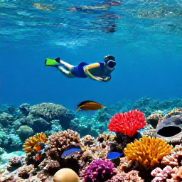 Caribbean Holidays, Guadeloupe Adventure Holidays, A colourful reef scene in Guadeloupe with a snorkeller, tropical fish, coral and clear blue Caribbean water