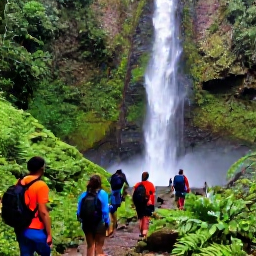 Caribbean Holidays, Guadeloupe Adventure Holidays, Hikers walking through lush tropical rainforest towards a waterfall in Guadeloupe during June