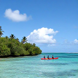 Caribbean Holidays, Guadeloupe Adventure, Kayakers paddling through clear turquoise water beside mangroves on Guadeloupe, tropical coastline in January