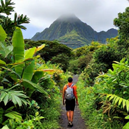 Caribbean Holidays, Guadeloupe Adventures, A hiker on a lush rainforest trail in Guadeloupe during October, with tropical foliage and volcanic mountains in the background
