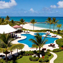 Caribbean Holidays, Guadeloupe All Inclusive, A spacious all-inclusive resort beside a sandy Guadeloupe beach, with a swimming pool, sun loungers and lush gardens