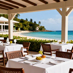 Caribbean Holidays, Guadeloupe All Inclusive, A welcoming Guadeloupe all-inclusive resort restaurant serving Caribbean and French-inspired food on a sunny terrace