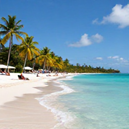 Caribbean Holidays, Guadeloupe April Breaks, Palm-fringed Caribbean beach near Le Gosier with clear turquoise water and visitors relaxing in April sunshine