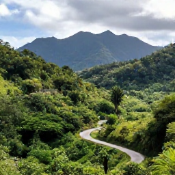 Caribbean Holidays, Guadeloupe April Breaks, Scenic Guadeloupe road winding through lush rainforest towards Basse-Terre, with mountains in the distance