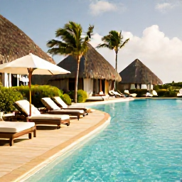 Caribbean Holidays, Guadeloupe August, Adults relaxing beside a tranquil turquoise Caribbean pool at a stylish Guadeloupe resort in warm August sunshine