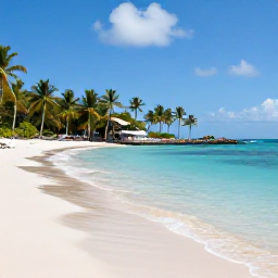 Caribbean Holidays, Guadeloupe Beach Holidays, A calm sheltered cove at Sainte-Anne in Guadeloupe, with powdery sand, clear shallow water and local palm-fringed scenery