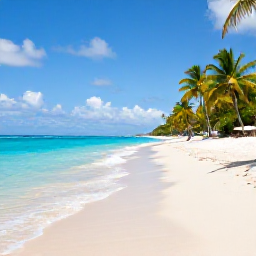 Caribbean Holidays, Guadeloupe Beach Holidays, Sunny tropical beach in Guadeloupe in January, with clear turquoise water, soft white sand and palm trees