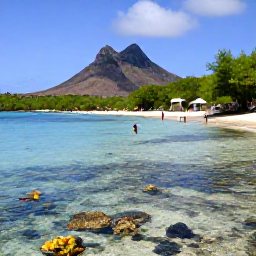 Caribbean Holidays, Guadeloupe Beach Holidays, Visitors snorkelling in clear shallow water beside a small tropical beach in Guadeloupe, with colourful fish, coral and volcanic hills in the background