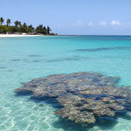Caribbean Holidays, Guadeloupe Beaches, Snorkeller exploring clear shallow water beside a Guadeloupe reef, with colourful fish, coral and a sunny tropical coastline in the background