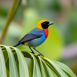 Caribbean Holidays, Guadeloupe Birdwatching, A colourful Guadeloupean bird perched among tropical leaves in soft morning light