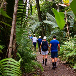 Caribbean Holidays, Guadeloupe Birdwatching, Birdwatchers walking along a rainforest trail in Guadeloupe's lush Basse-Terre mountains