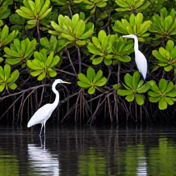 Caribbean Holidays, Guadeloupe Birdwatching, Great egret and herons beside a mangrove lagoon near Pointe-a-Pitre, Guadeloupe