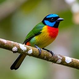 Caribbean Holidays, Guadeloupe Birdwatching, Small colourful tropical bird perched on a branch in Guadeloupe rainforest