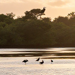 Caribbean Holidays, Guadeloupe Birdwatching, Tropical mangrove wetlands in Guadeloupe at sunrise, with herons, egrets and small colourful Caribbean birds among the waterways