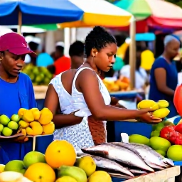Caribbean Holidays, Guadeloupe Cooking, A colourful Guadeloupe market in January with tropical fruit, spices, fresh fish and friendly local shoppers