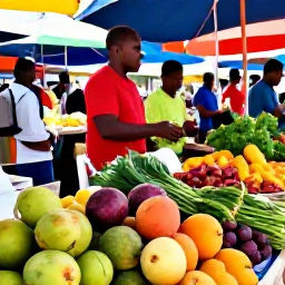 Caribbean Holidays, Guadeloupe Cooking Holidays, A sunny Guadeloupe market in March with colourful tropical fruit, fresh herbs, spices and local shoppers
