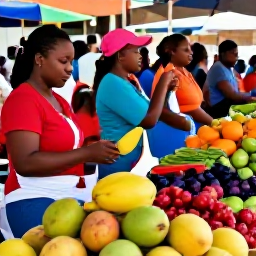 Caribbean Holidays, Guadeloupe Cooking Holidays, Colourful Guadeloupe market in April with tropical fruit, fresh spices, vegetables and local shoppers