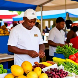 Caribbean Holidays, Guadeloupe Cooking Holidays, Colourful Guadeloupe market with tropical fruit, fresh herbs, spices and local cooks choosing ingredients in a lively Caribbean setting