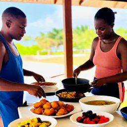 Caribbean Holidays, Guadeloupe Cooking Holidays, Friendly Guadeloupe cooking class preparing accras, fish, plantain and colourful Creole dishes in an airy island kitchen